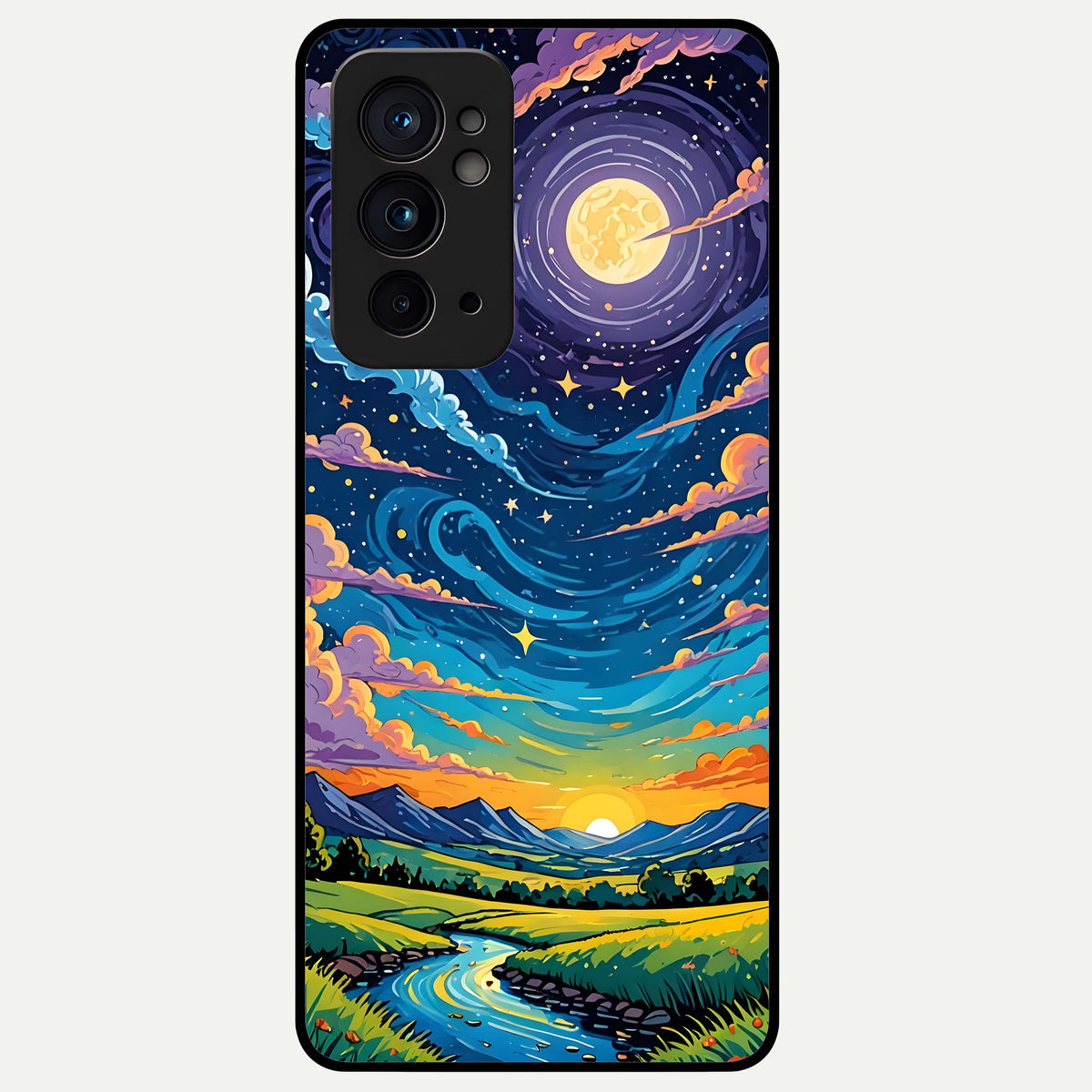  Dreamy Night Landscape Glass Case For OnePlus 9RT back cover – full design glossy printed glass finish