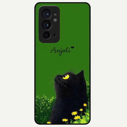  Emerald Cat Custom Name Glass Case For OnePlus 9RT back cover – full design glossy printed glass finish