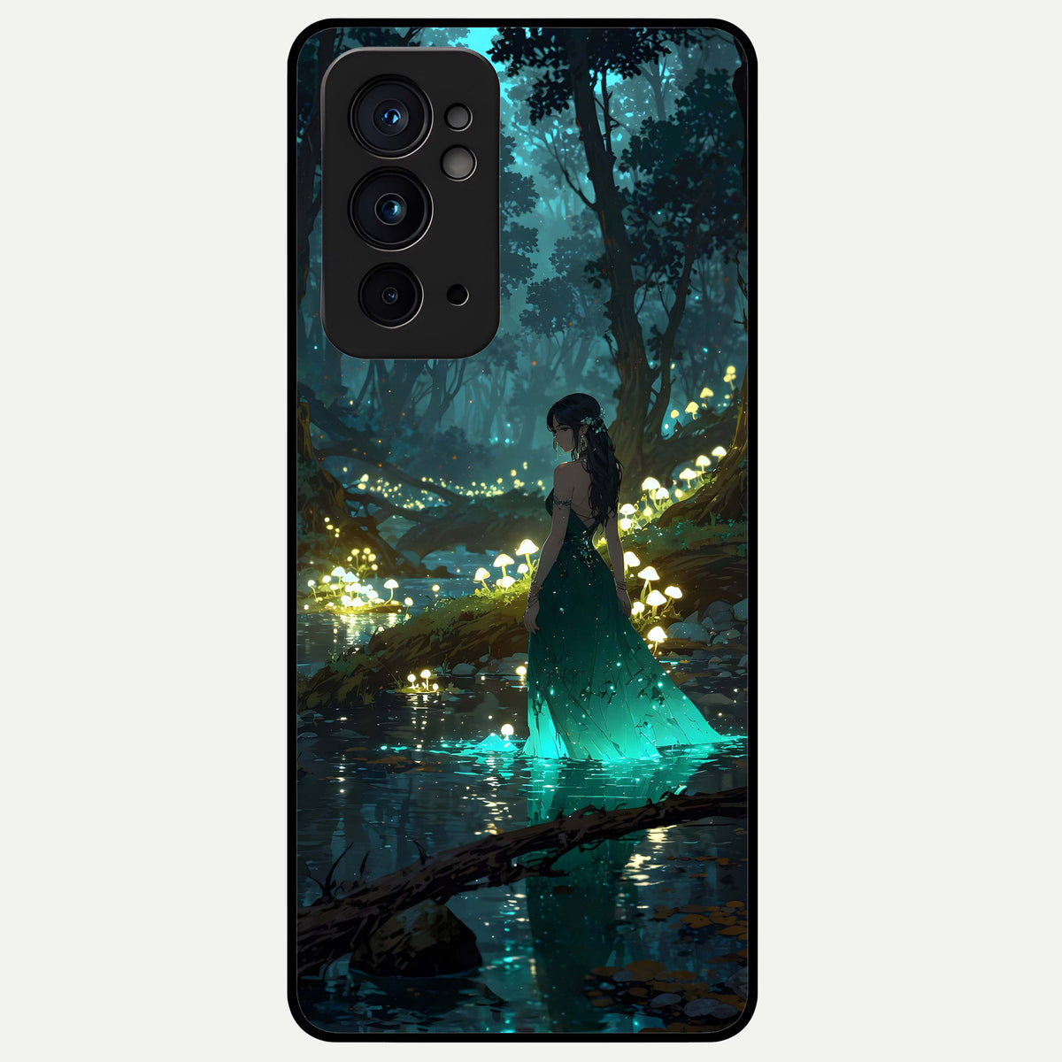  Enchanted Forest Glow Glass Case For OnePlus 9RT back cover – full design glossy printed glass finish