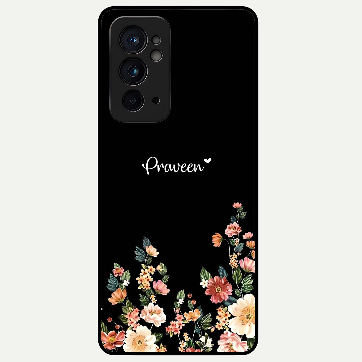  Floral Design Personalized Custom Name Glass Case For OnePlus 9RT back cover – full design glossy printed glass finish