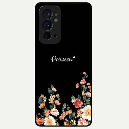  Floral Design Personalized Custom Name Glass Case For OnePlus 9RT back cover – full design glossy printed glass finish