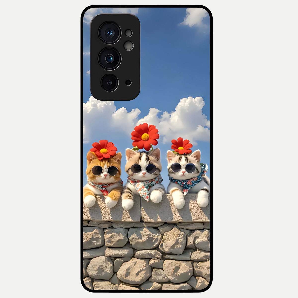  Floral Kitty Squad Glass Case For OnePlus 9RT back cover – full design glossy printed glass finish
