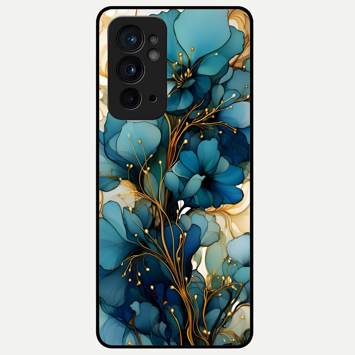  Golden Bloom Symphony Glass Case For OnePlus 9RT back cover – full design glossy printed glass finish
