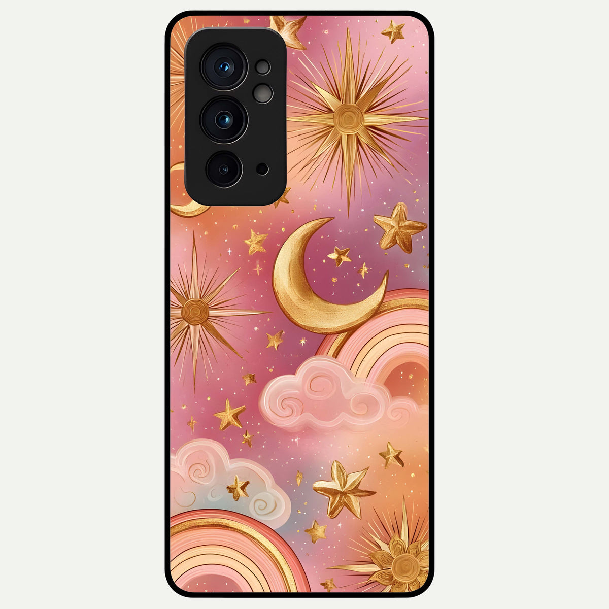  Golden Celestial Dreams Glass Case For OnePlus 9RT back cover – full design glossy printed glass finish