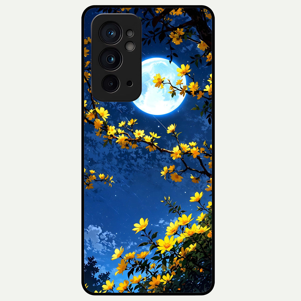  Golden Night Glow Glass Case For OnePlus 9RT back cover – full design glossy printed glass finish