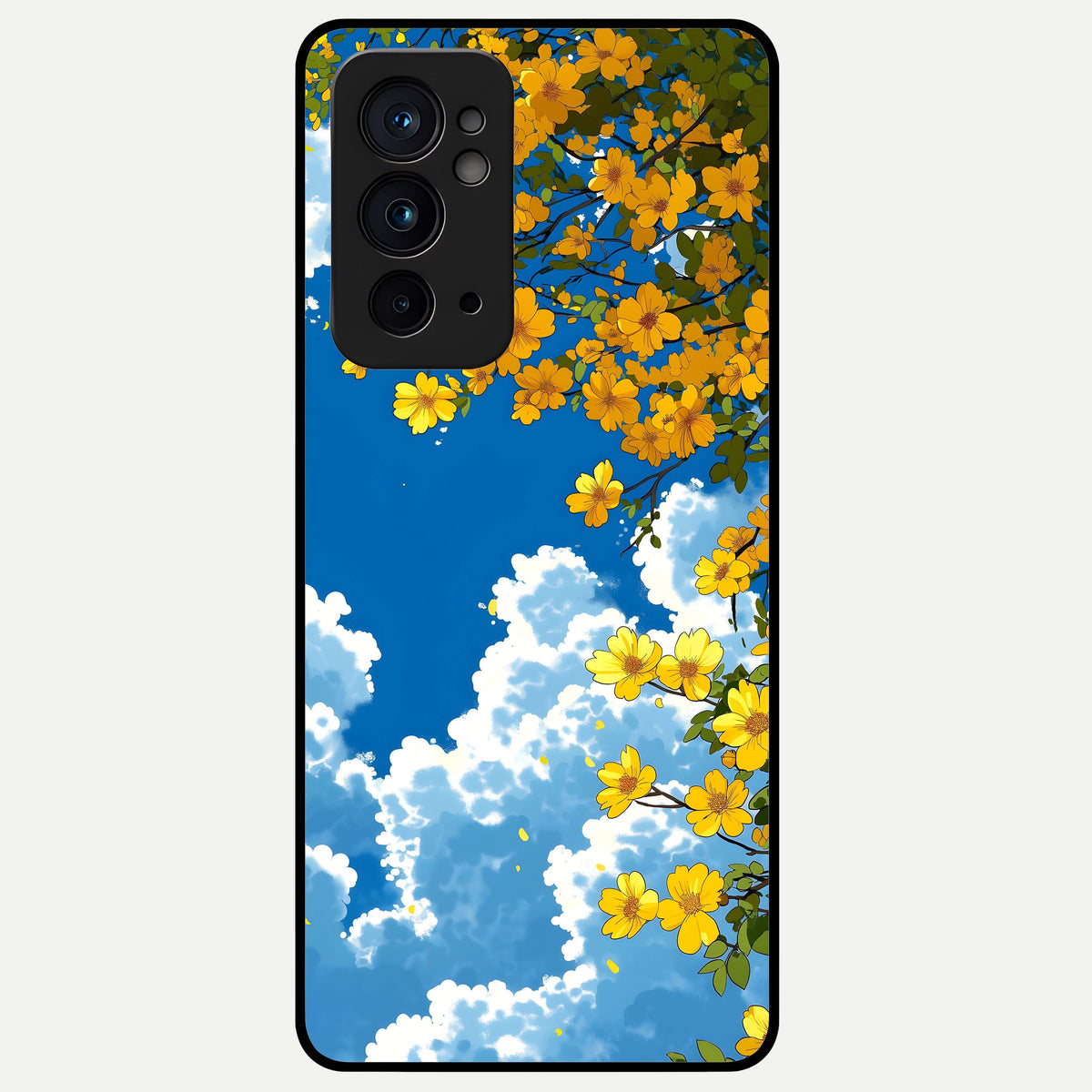  Golden Petal Sky Glass Case For OnePlus 9RT back cover – full design glossy printed glass finish