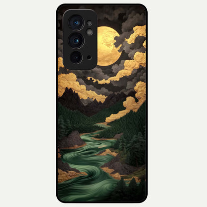 Golden River Moon Glass Case For OnePlus 9RT back cover – full design glossy printed glass finish