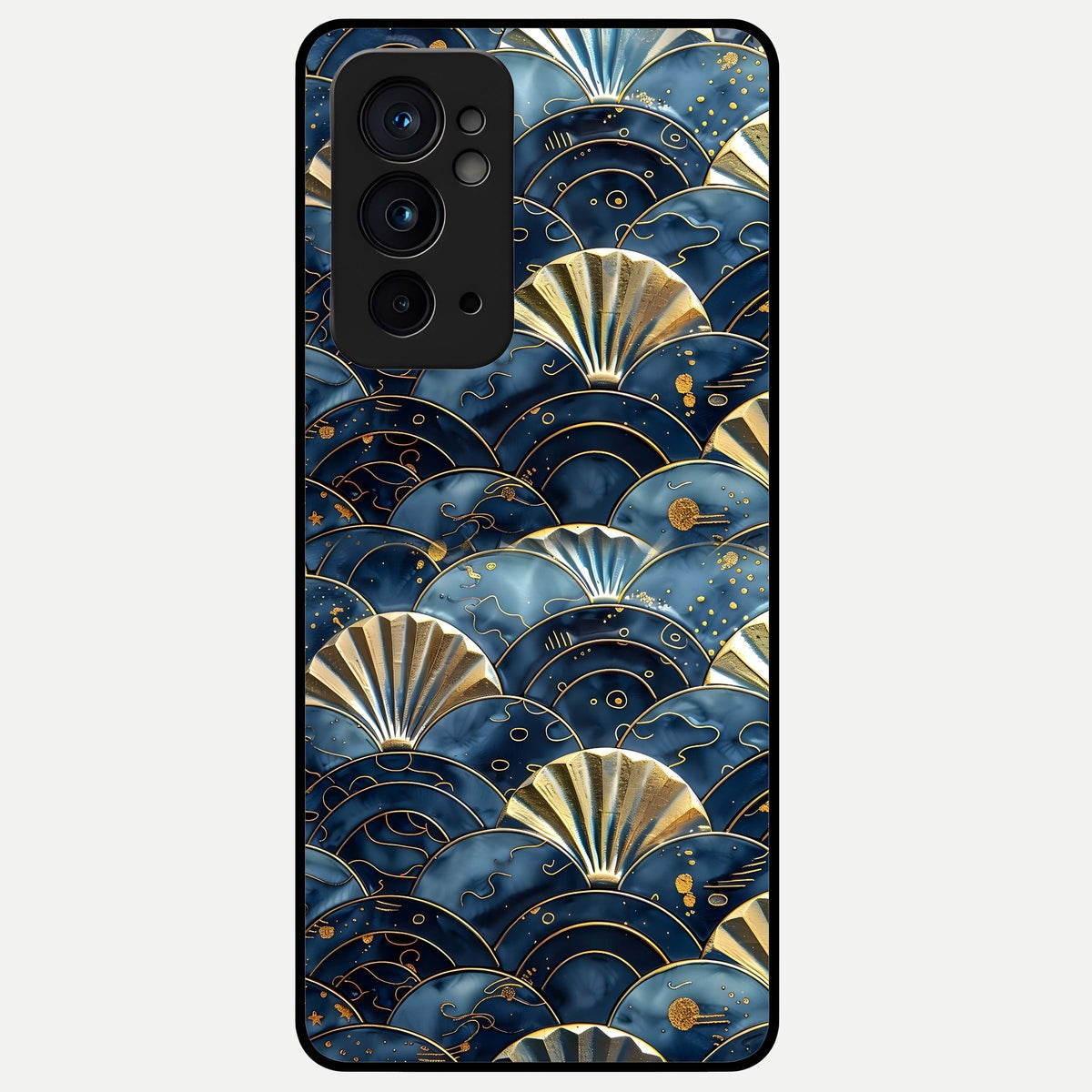  Golden Wave Luxe Glass Case For OnePlus 9RT back cover – full design glossy printed glass finish