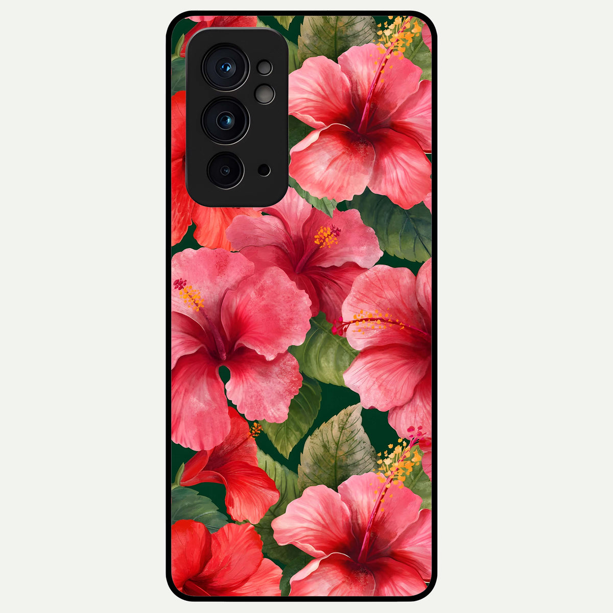  Hibiscus Pattern Glass Case For OnePlus 9RT back cover – full design glossy printed glass finish