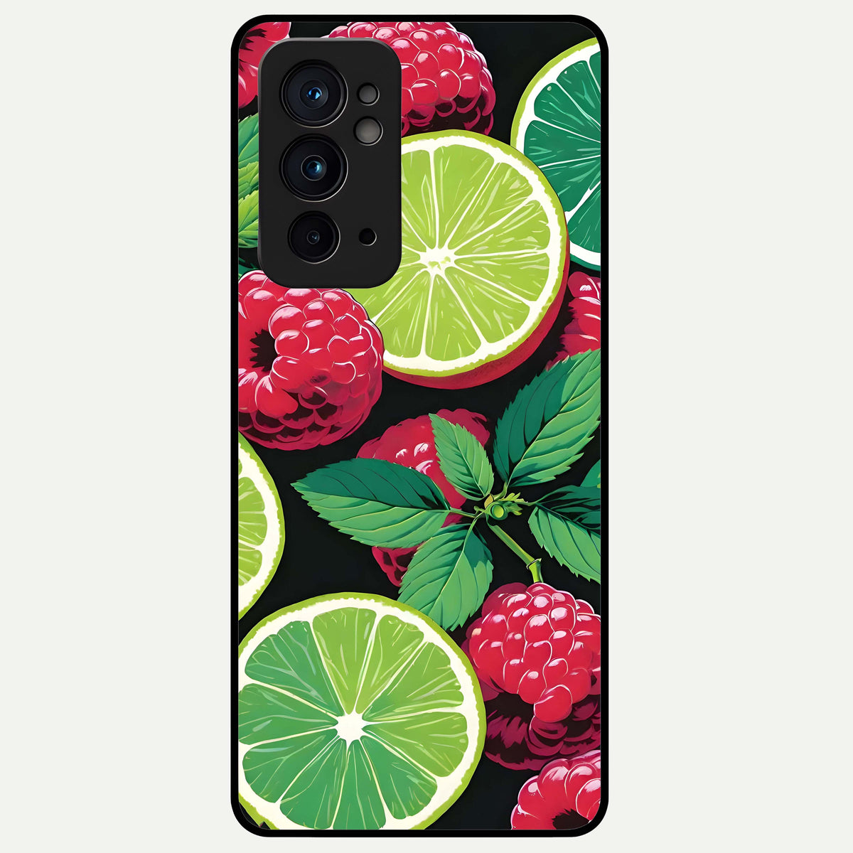  Lime and Raspberry Pattern Glass Case For OnePlus 9RT back cover – full design glossy printed glass finish