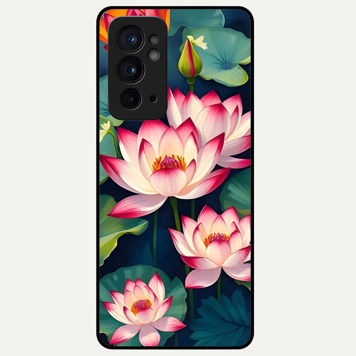  Lotus Dream Serenity Glass Case For OnePlus 9RT back cover – full design glossy printed glass finish