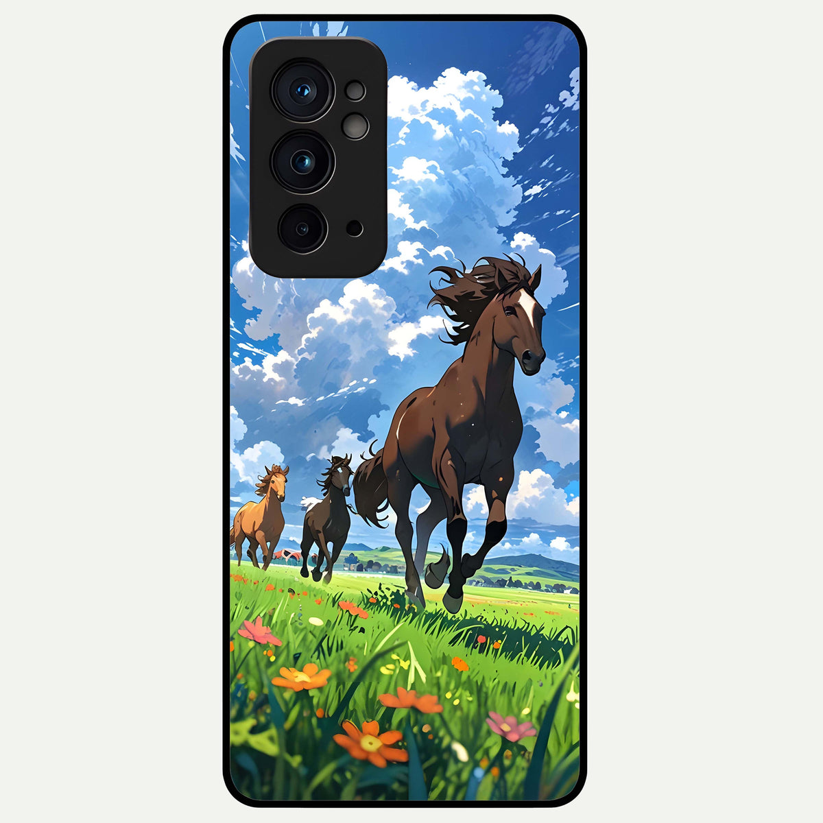  Majestic Horses Galloping Glass Case For OnePlus 9RT back cover – full design glossy printed glass finish