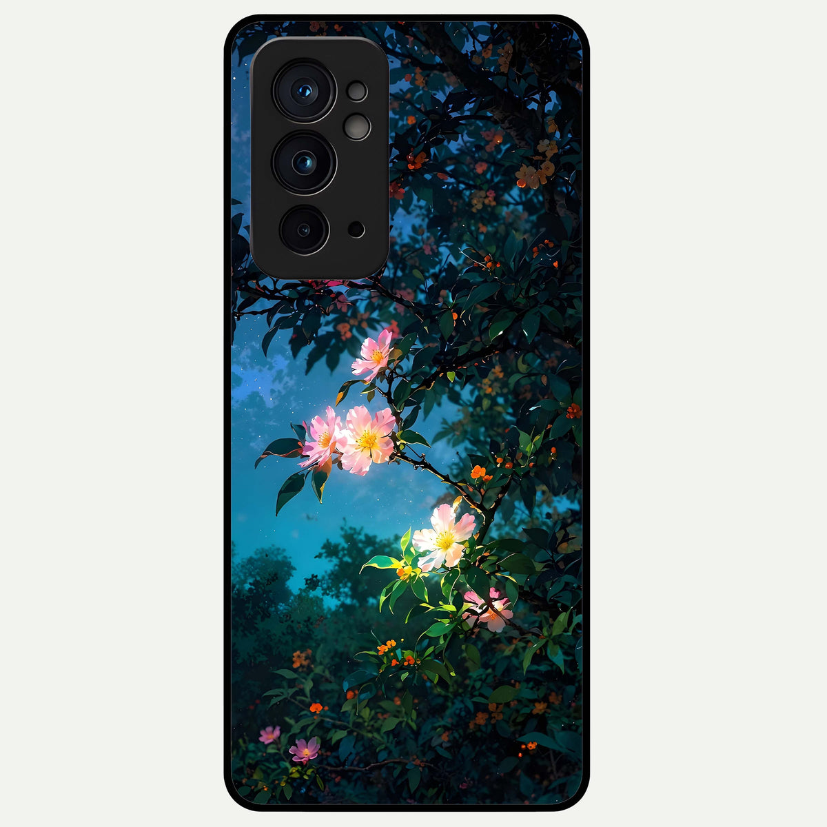  Midnight Bloom Glow Glass Case For OnePlus 9RT back cover – full design glossy printed glass finish