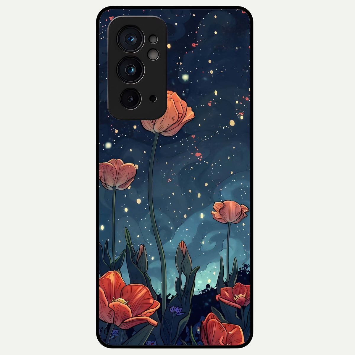  Midnight Tulip Glow Glass Case For OnePlus 9RT back cover – full design glossy printed glass finish