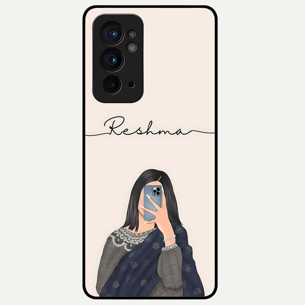  Mirror Mood Muse With Custom Name Glass Case For OnePlus 9RT back cover – full design glossy printed glass finish