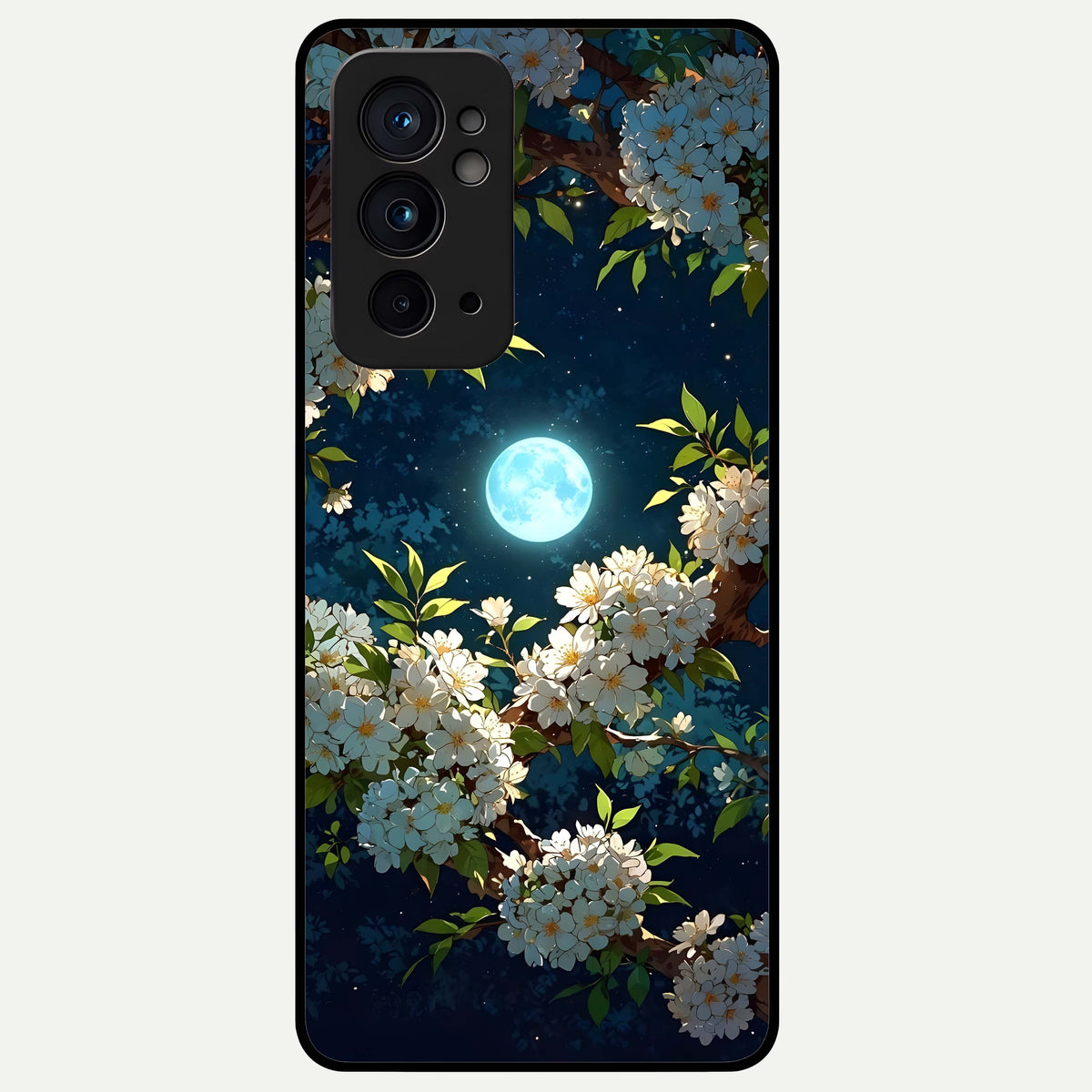  Moonlit Blossom Dream Glass Case For OnePlus 9RT back cover – full design glossy printed glass finish