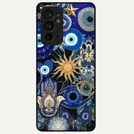  Mystic Blue Evil Eye Glass Case For OnePlus 9RT back cover – full design glossy printed glass finish