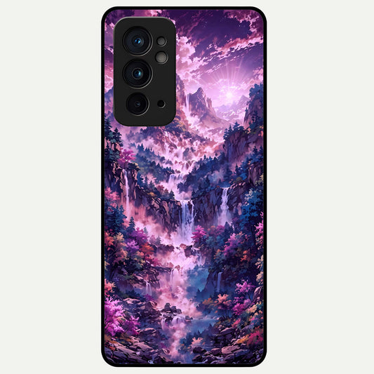  Mystic Cascade Peaks Glass Case For OnePlus 9RT back cover – full design glossy printed glass finish