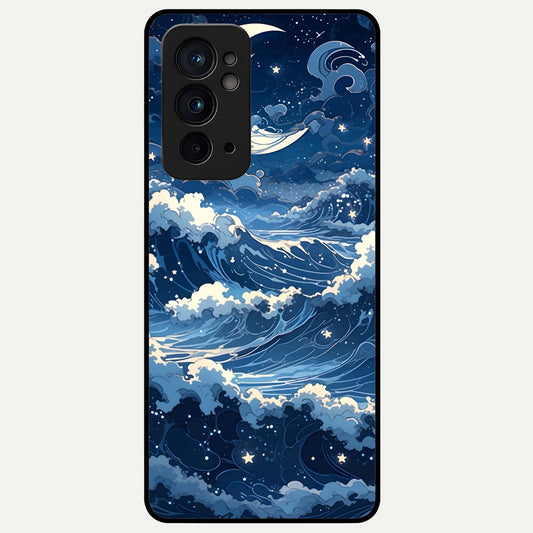  Ocean Moon Waves Glass Case For OnePlus 9RT back cover – full design glossy printed glass finish