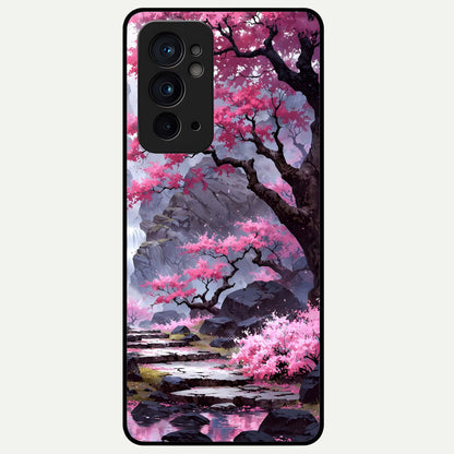  Pink Sunflower Glow Glass Case For OnePlus 9RT back cover – full design glossy printed glass finish