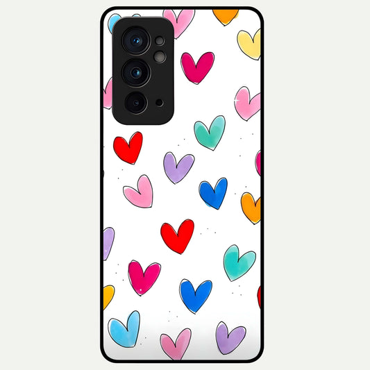  Playful Love Doodles Glass Case For OnePlus 9RT back cover – full design glossy printed glass finish