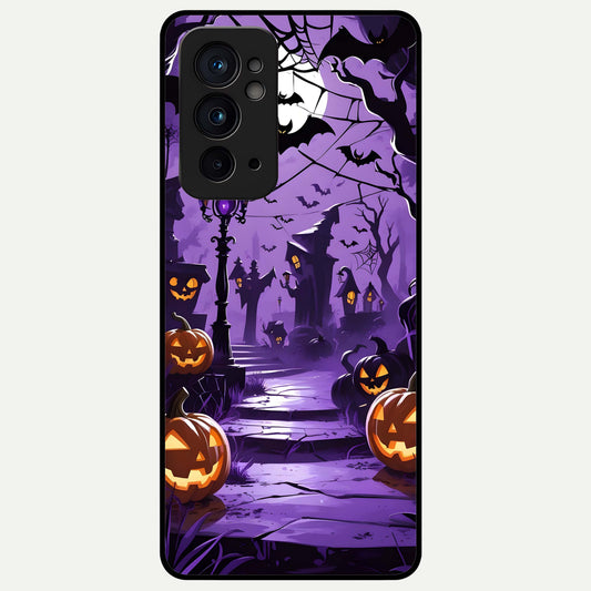  Pumpkin Patch Halloween Glass Case For OnePlus 9RT back cover – full design glossy printed glass finish