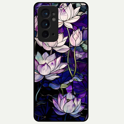  Purple Lotus Pattern Glass Case For OnePlus 9RT back cover – full design glossy printed glass finish
