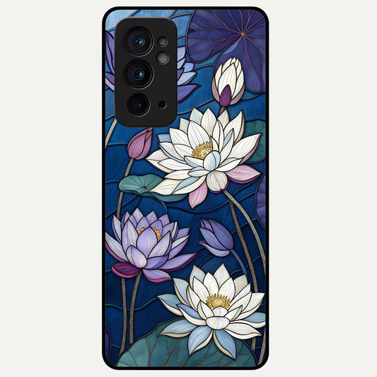  Purple Lotus Stained Glass Case For OnePlus 9RT back cover – full design glossy printed glass finish