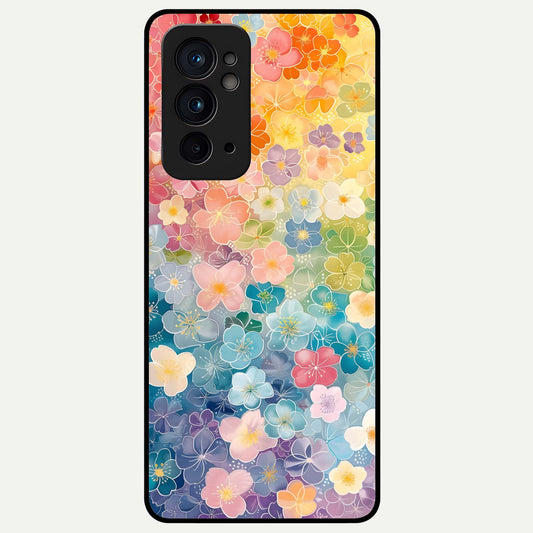  Rainbow Blossom Burst Glass Case For OnePlus 9RT back cover – full design glossy printed glass finish