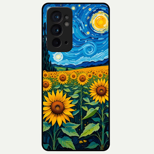  Starry Sunflower Dreams Glass Case For OnePlus 9RT back cover – full design glossy printed glass finish