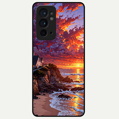  Sunset House By Sea Glass Case For OnePlus 9RT back cover – full design glossy printed glass finish