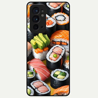  Sushi Food Pattern Glass Case For OnePlus 9RT back cover – full design glossy printed glass finish