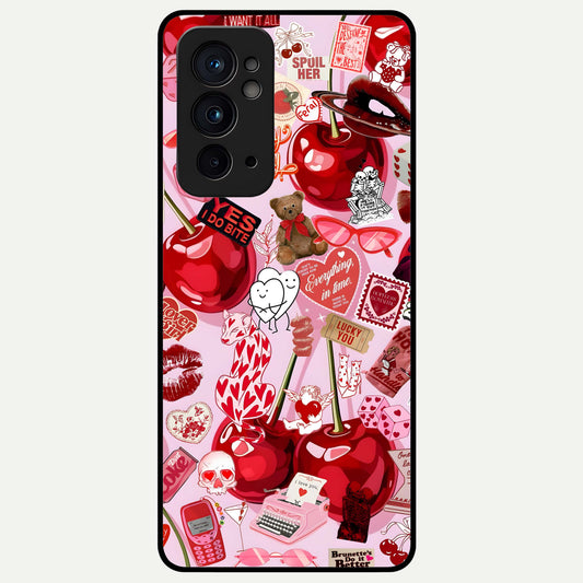  Sweet Cherry Chaos Glass Case For OnePlus 9RT back cover – full design glossy printed glass finish