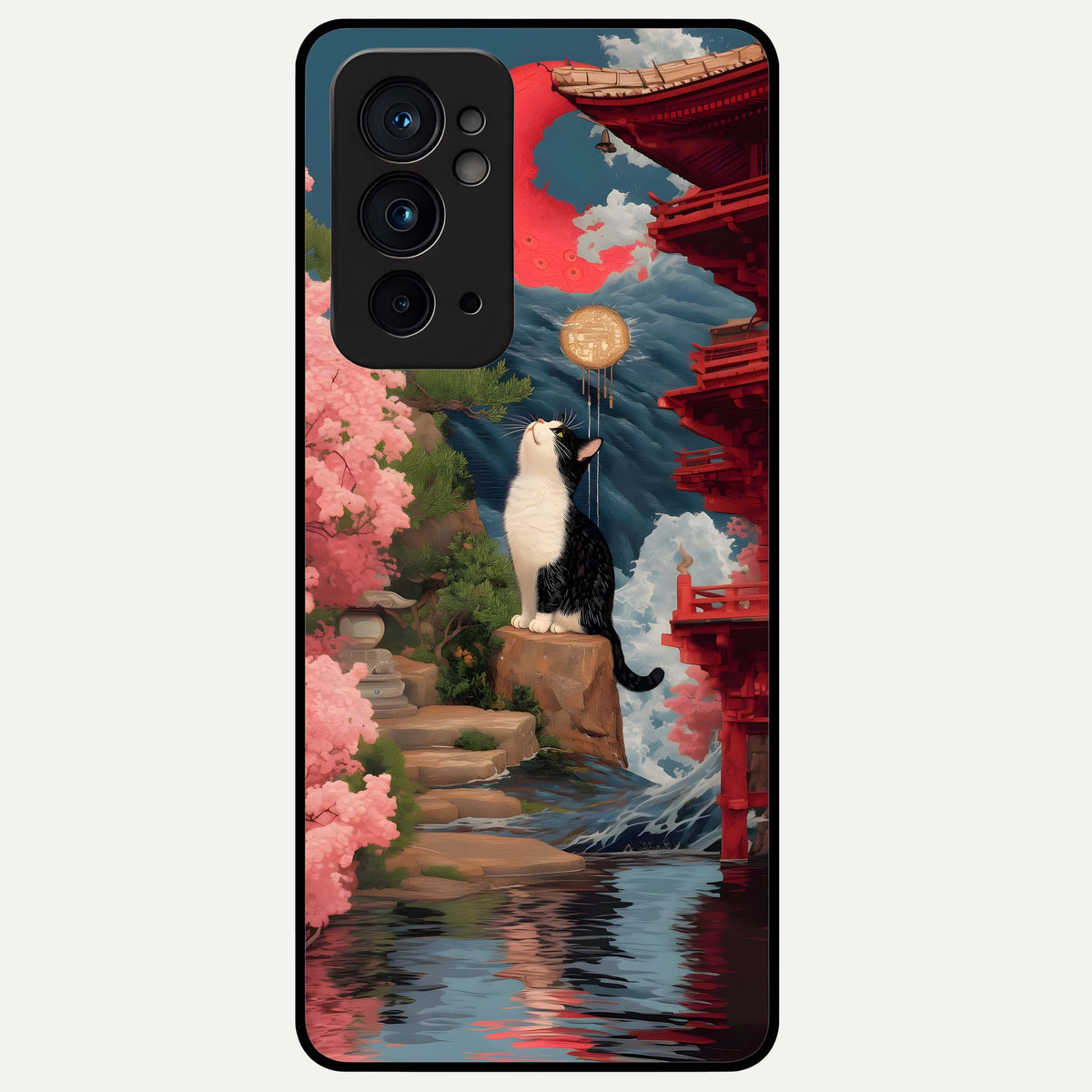  Temple Cat Scenery Glass Case For OnePlus 9RT back cover – full design glossy printed glass finish
