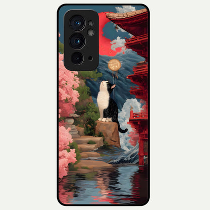  Temple Cat Scenery Glass Case For OnePlus 9RT back cover – full design glossy printed glass finish