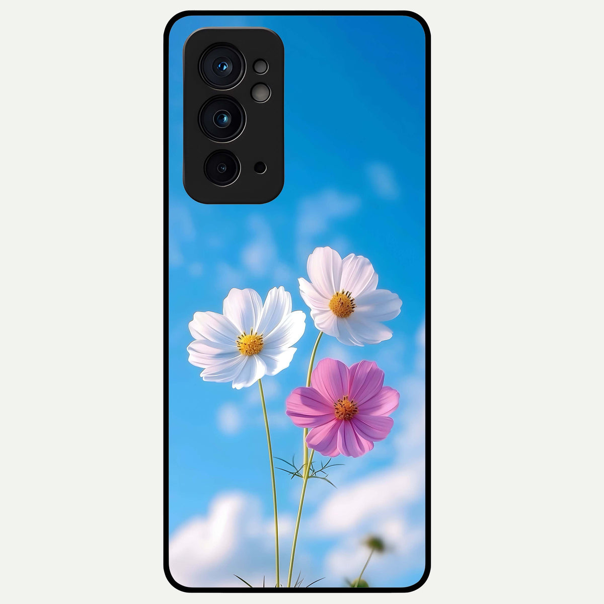  Tripple Flowers With Sky Glass Case For OnePlus 9RT back cover – full design glossy printed glass finish