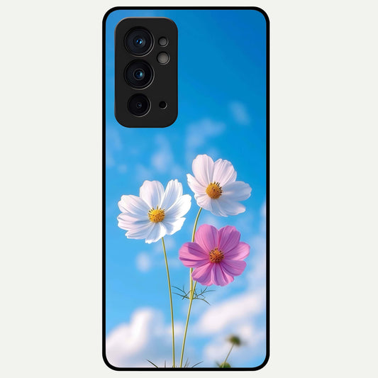  Tripple Flowers With Sky Glass Case For OnePlus 9RT back cover – full design glossy printed glass finish