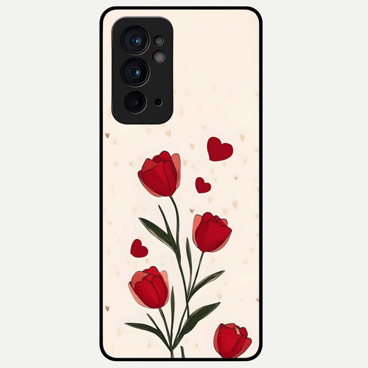  Tulip With Heart Glass Case For OnePlus 9RT back cover – full design glossy printed glass finish