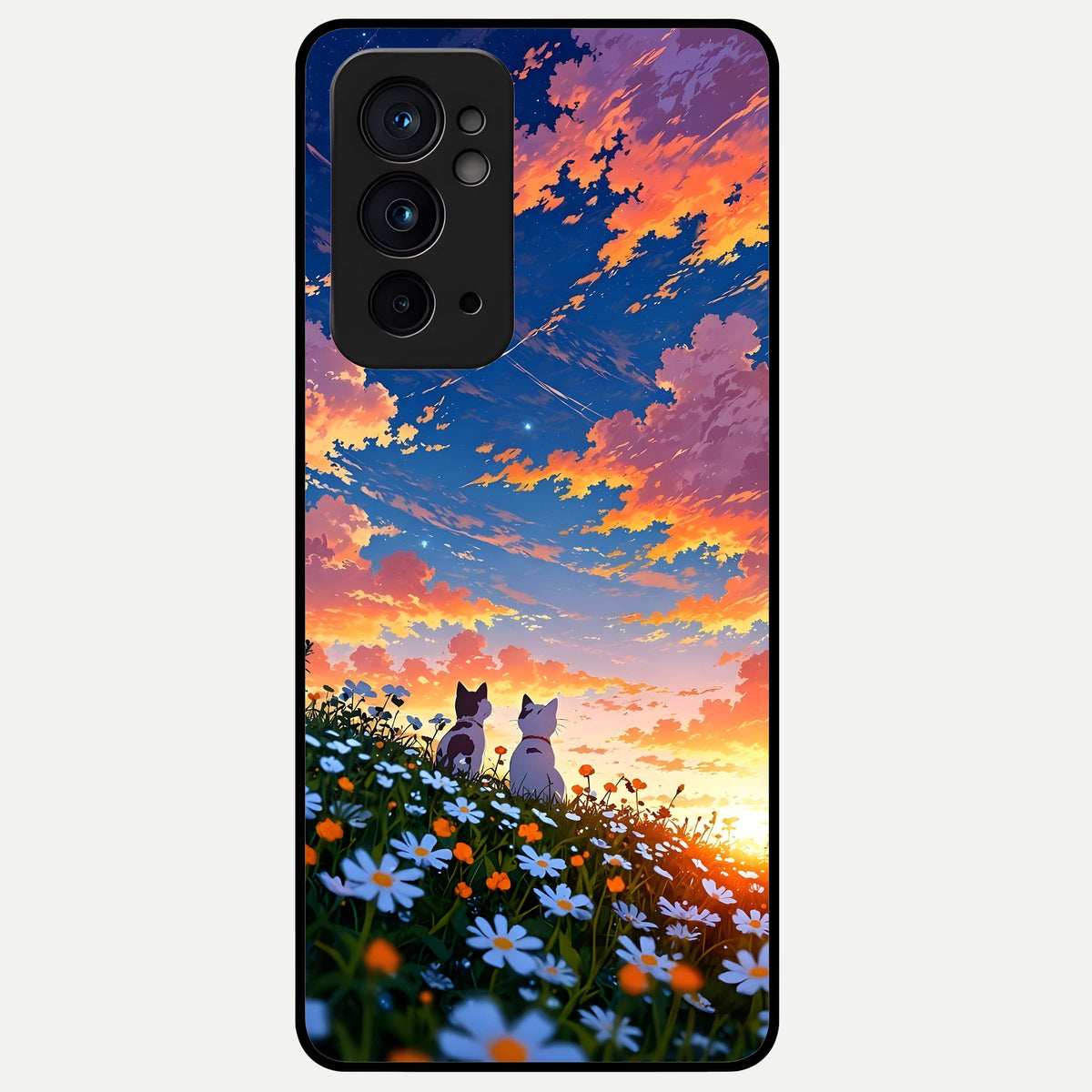  Two Cats Friends Glass Case For OnePlus 9RT back cover – full design glossy printed glass finish