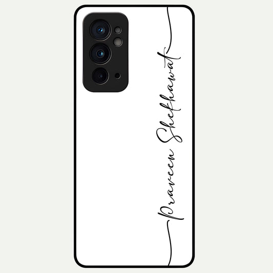  White Tune Custom Name Glass Case For OnePlus 9RT back cover – personalized glossy printed glass finish