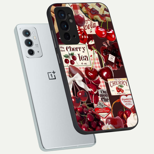  Aesthetic Cherry Tea phone case For OnePlus 9RT showing premium glass back cover with detailed artwork