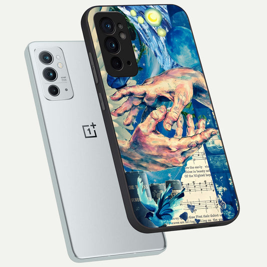  Aesthetic Divider phone case For OnePlus 9RT showing premium glass back cover with detailed artwork