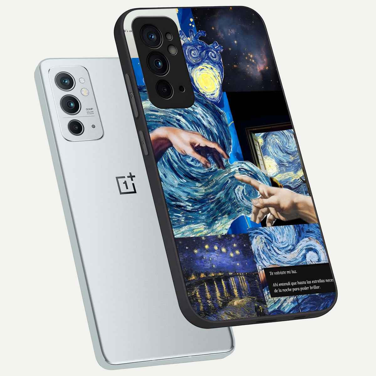  Aesthetic Vando Hands phone case For OnePlus 9RT showing premium glass back cover with detailed artwork