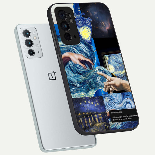 Aesthetic Vando Hands phone case For OnePlus 9RT showing premium glass back cover with detailed artwork