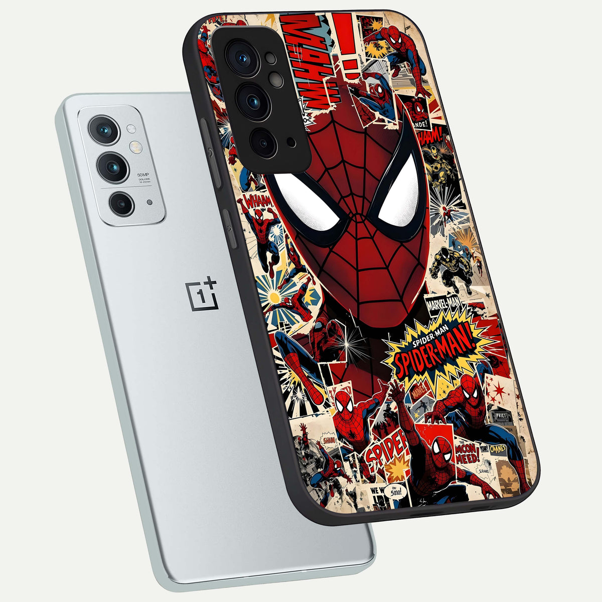  Aesthetic Wonder Spider phone case For OnePlus 9RT showing premium glass back cover with detailed artwork