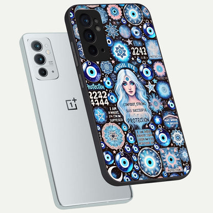  Angel Aura Shield phone case For OnePlus 9RT showing premium glass back cover with detailed artwork
