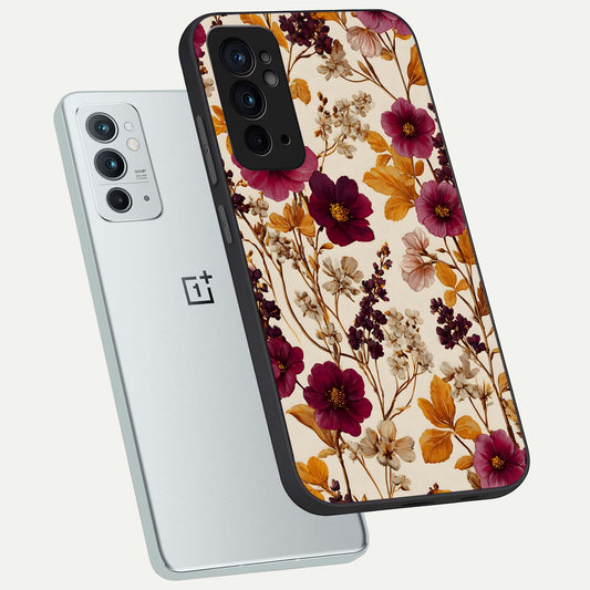  Autumn Wine Bloom phone case For OnePlus 9RT showing premium glass back cover with detailed artwork
