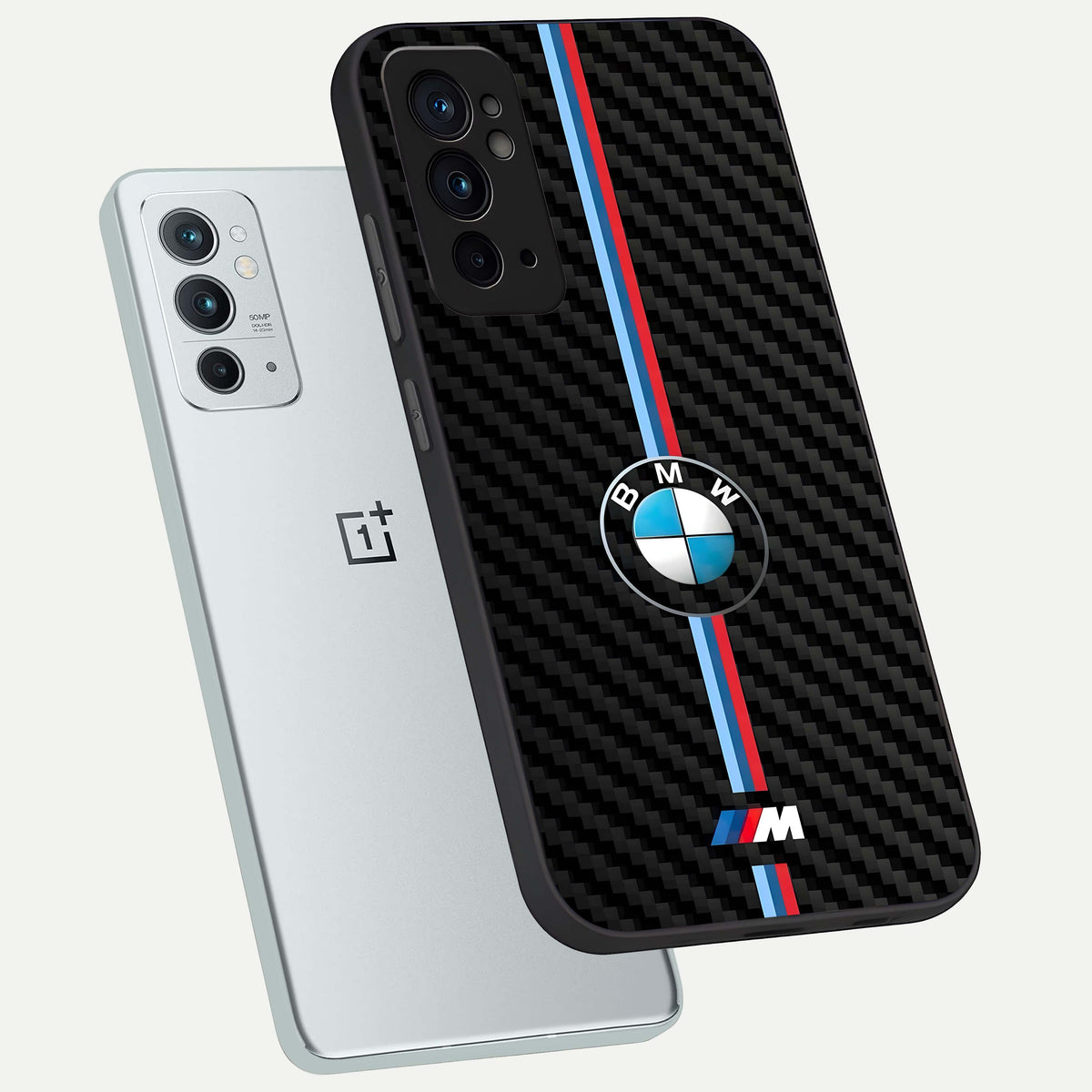  BMW Pattern phone case For OnePlus 9RT showing premium glass back cover with detailed artwork