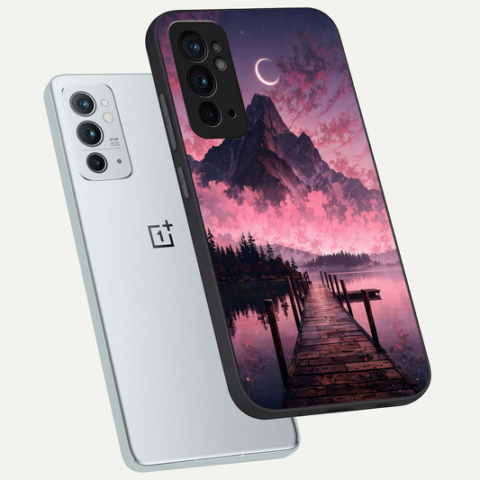  Beautiful Mountain View phone case For OnePlus 9RT showing premium glass back cover with detailed artwork
