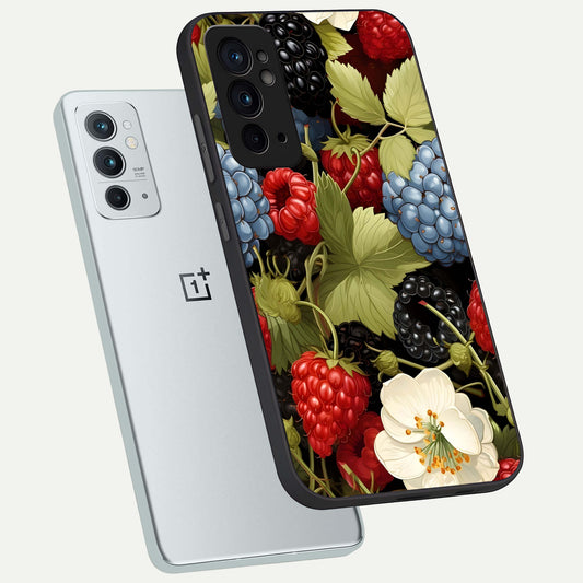  Berry Bloom Charm phone case For OnePlus 9RT showing premium glass back cover with detailed artwork